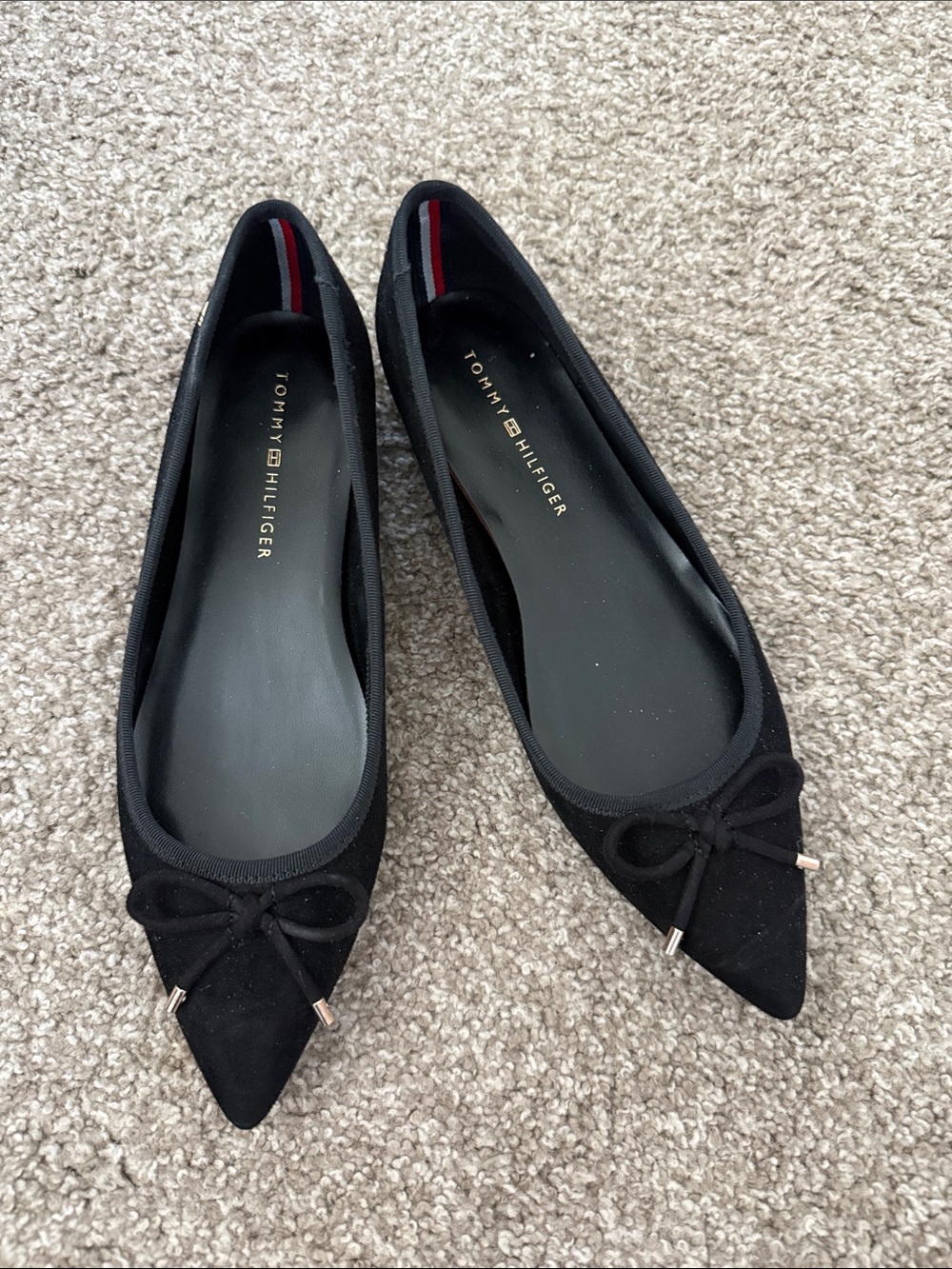 Tommy Hilfiger Black Pointed Bow Ballet Flats